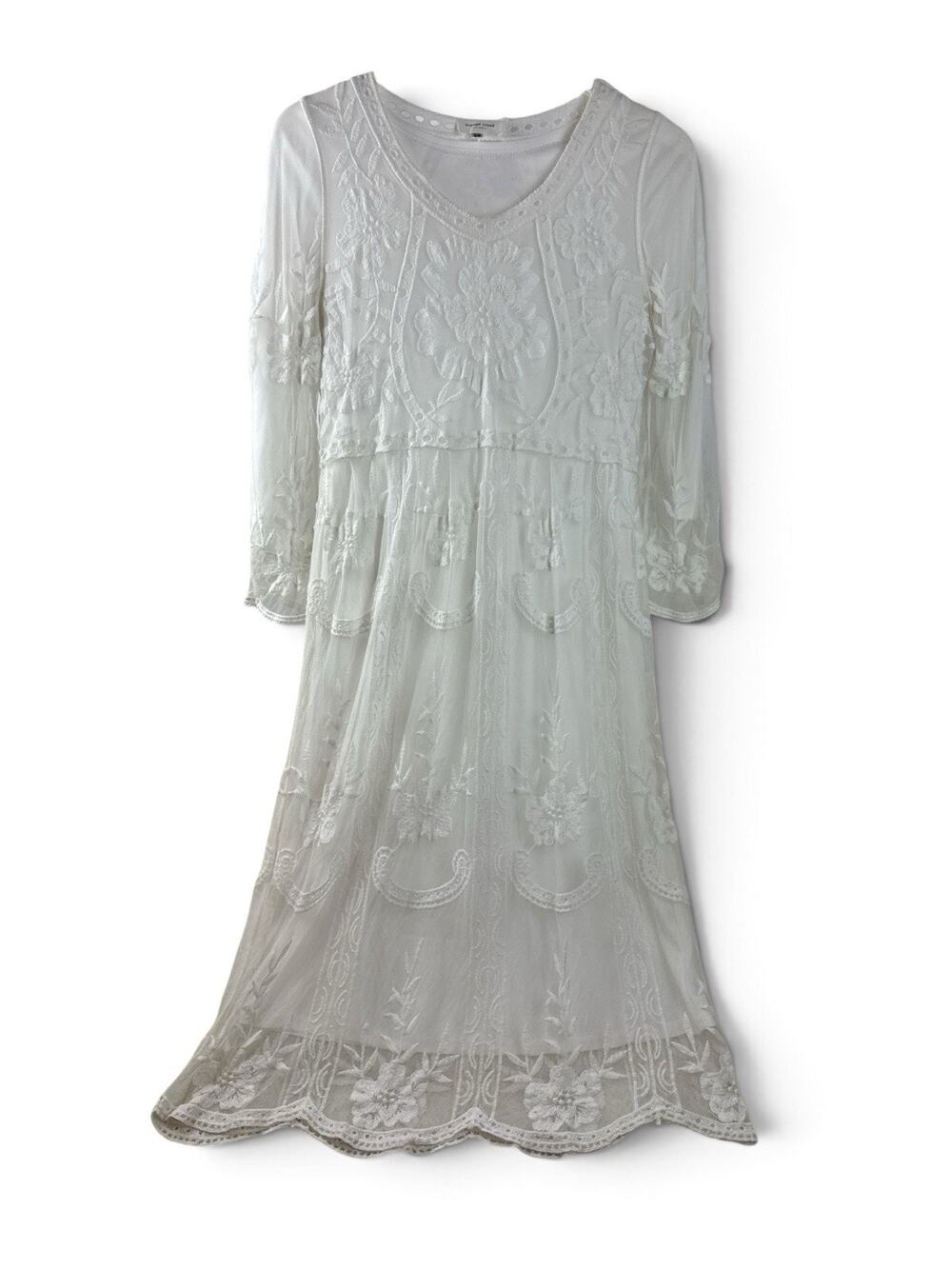 Orange Creek Dress Boho Cottage Fairy Midi Ivory Romantic Lace Overlay SM/M
